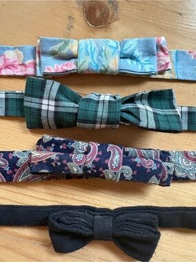 Kids Vintage Homemade Floral, Green Plaid, Paisley and Black Bow Tie Set